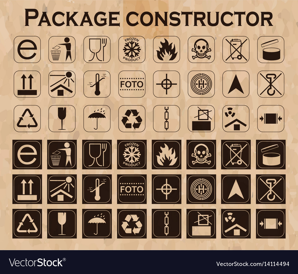 Package constructor packaging symbols icon set Vector Image