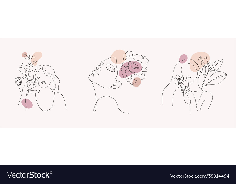 Set women faces line art Royalty Free Vector Image