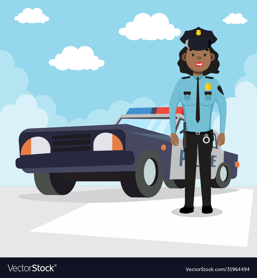 Woman police officers with car