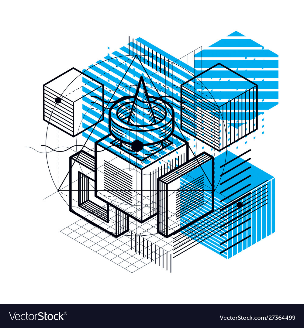 Abstract design with 3d linear mesh shapes vector image Abstract design with 3d linear mesh shapes