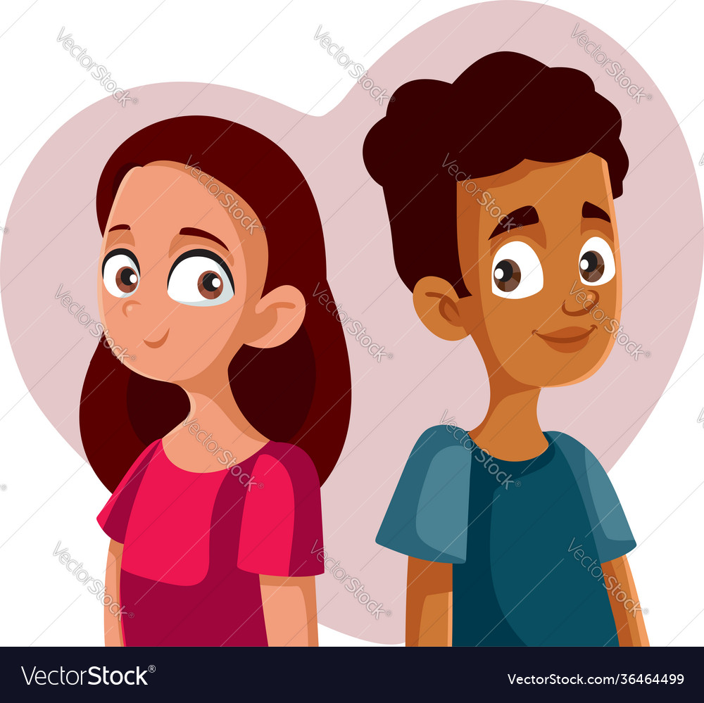 Cute teenagers falling in love cartoon Royalty Free Vector Cute teenagers falling in love cartoon Royalty Free Vector