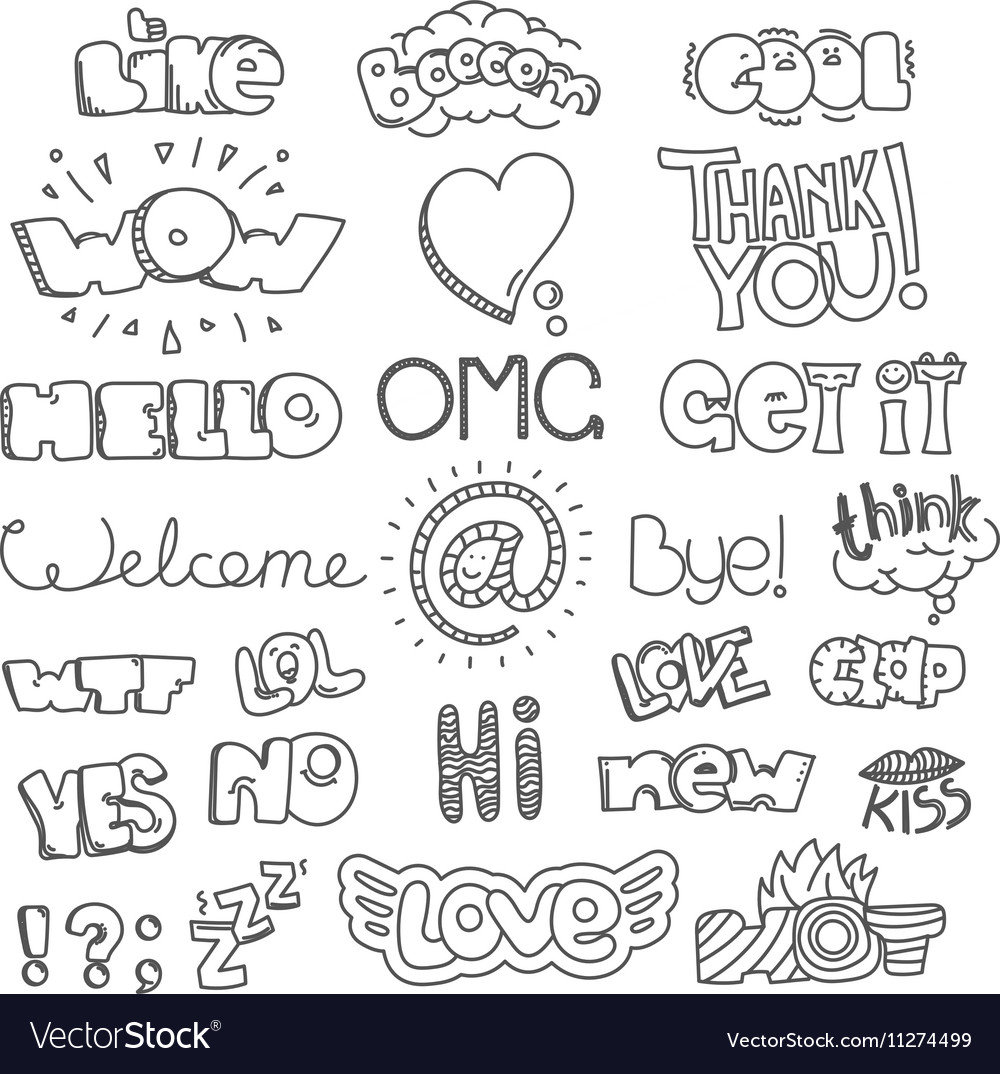 Different Sketch Style Words Collection Doodles Vector 11274499 