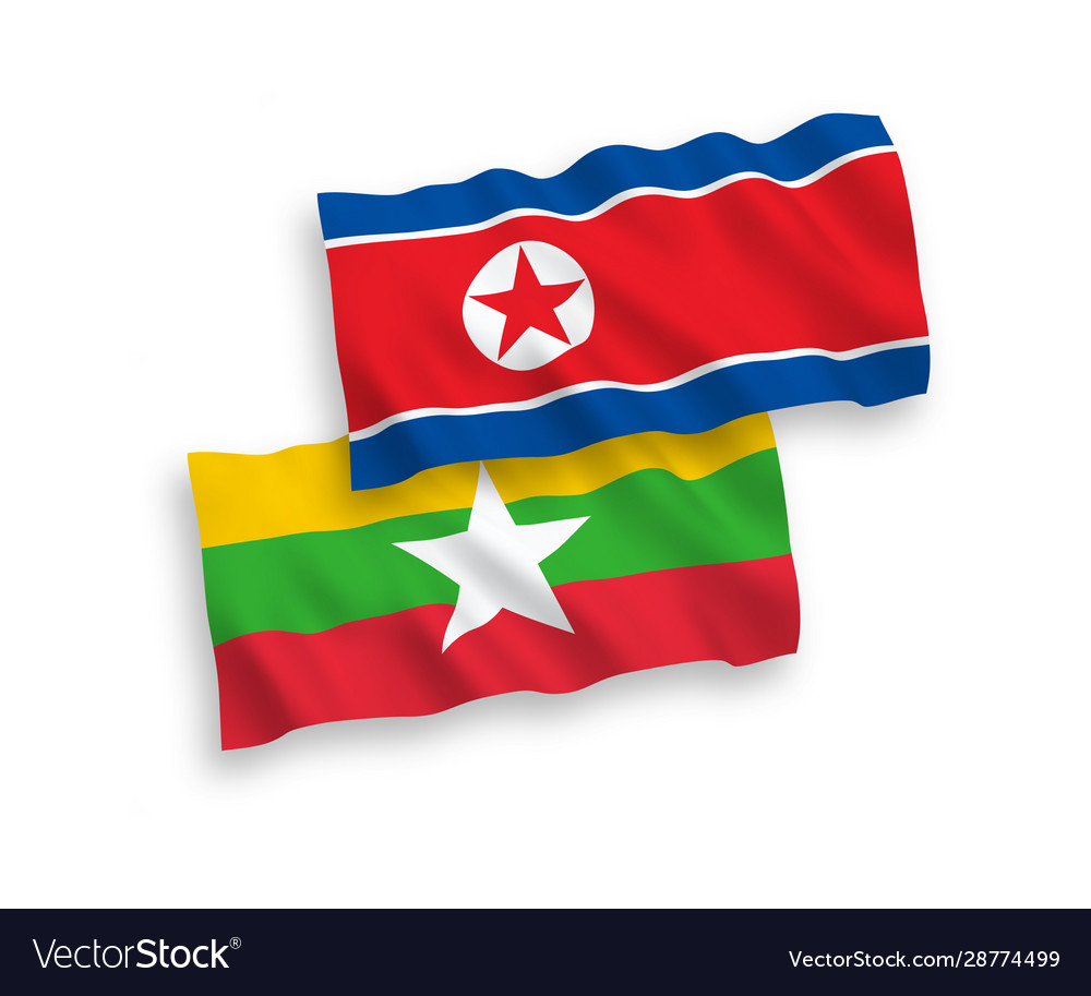 Flags north korea and myanmar on a white vector image Flags north korea and myanmar on a white