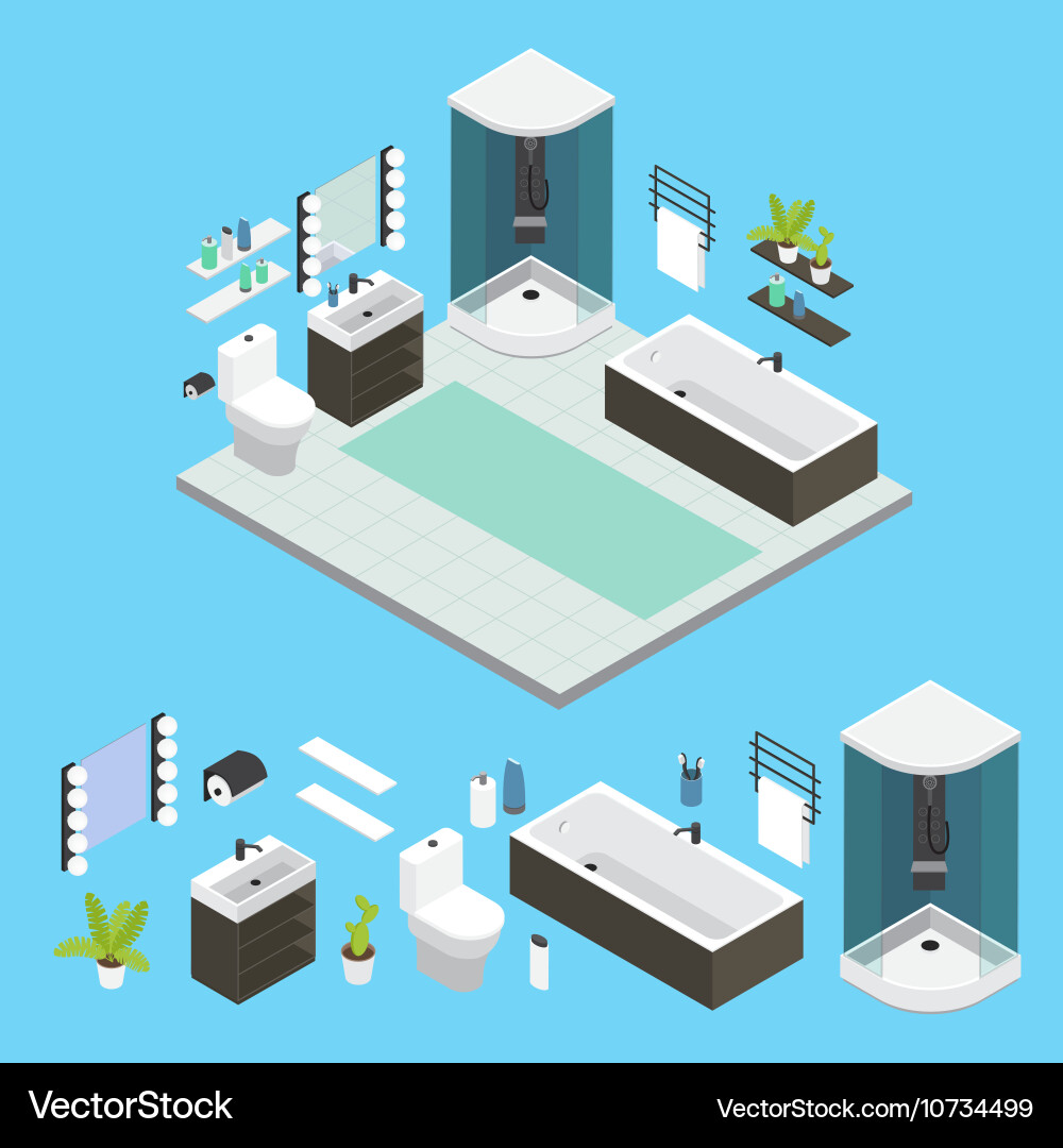 Isometric bathroom interior composition Royalty Free Vector