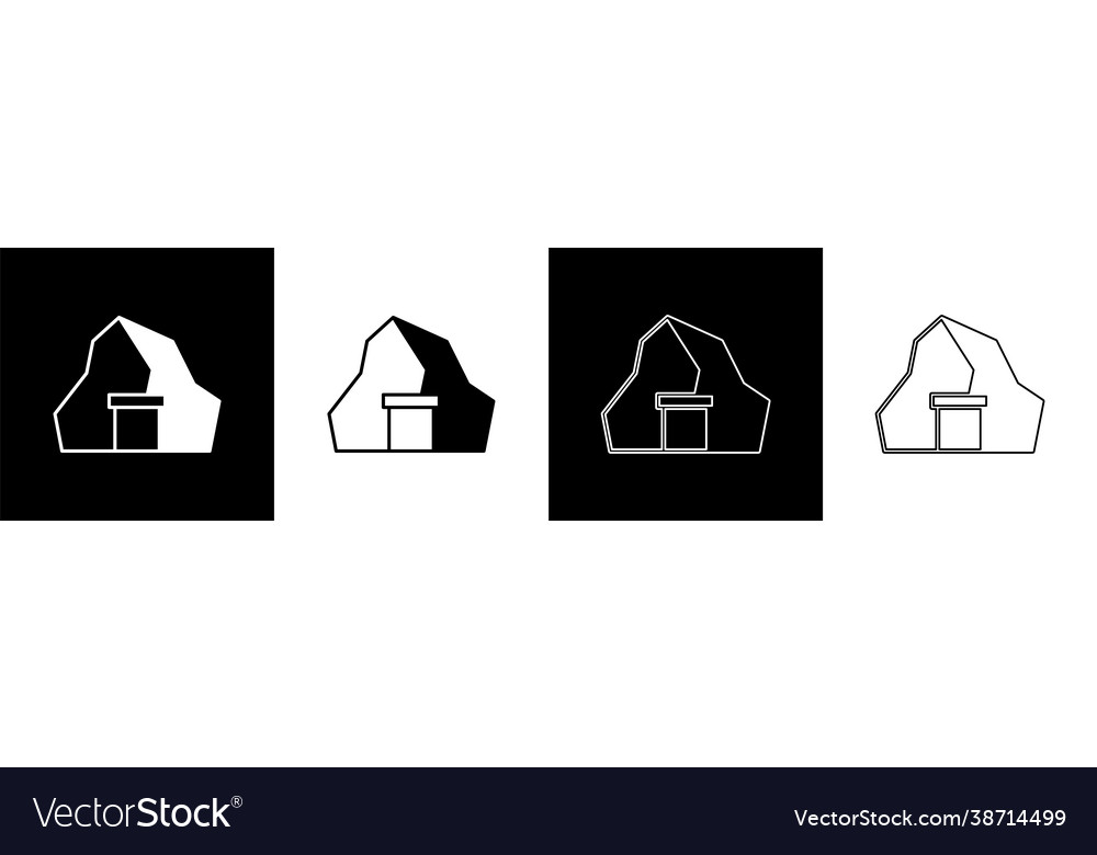 Set gold mine icon isolated on black and white