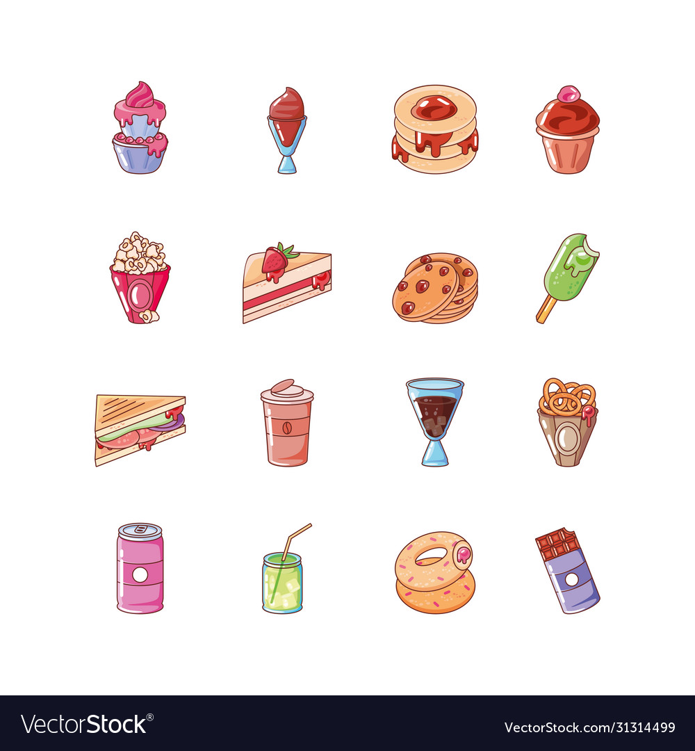 Set icons food on white background