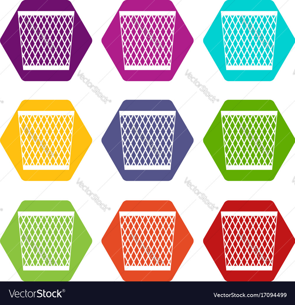 Trash can icon set color hexahedron Royalty Free Vector