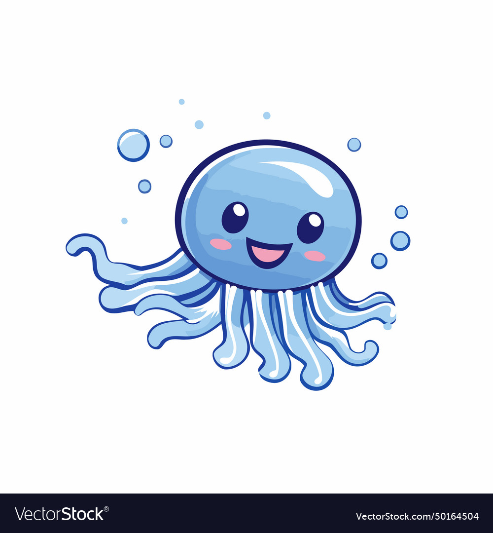 Cute smiling jellyfish isolated on white