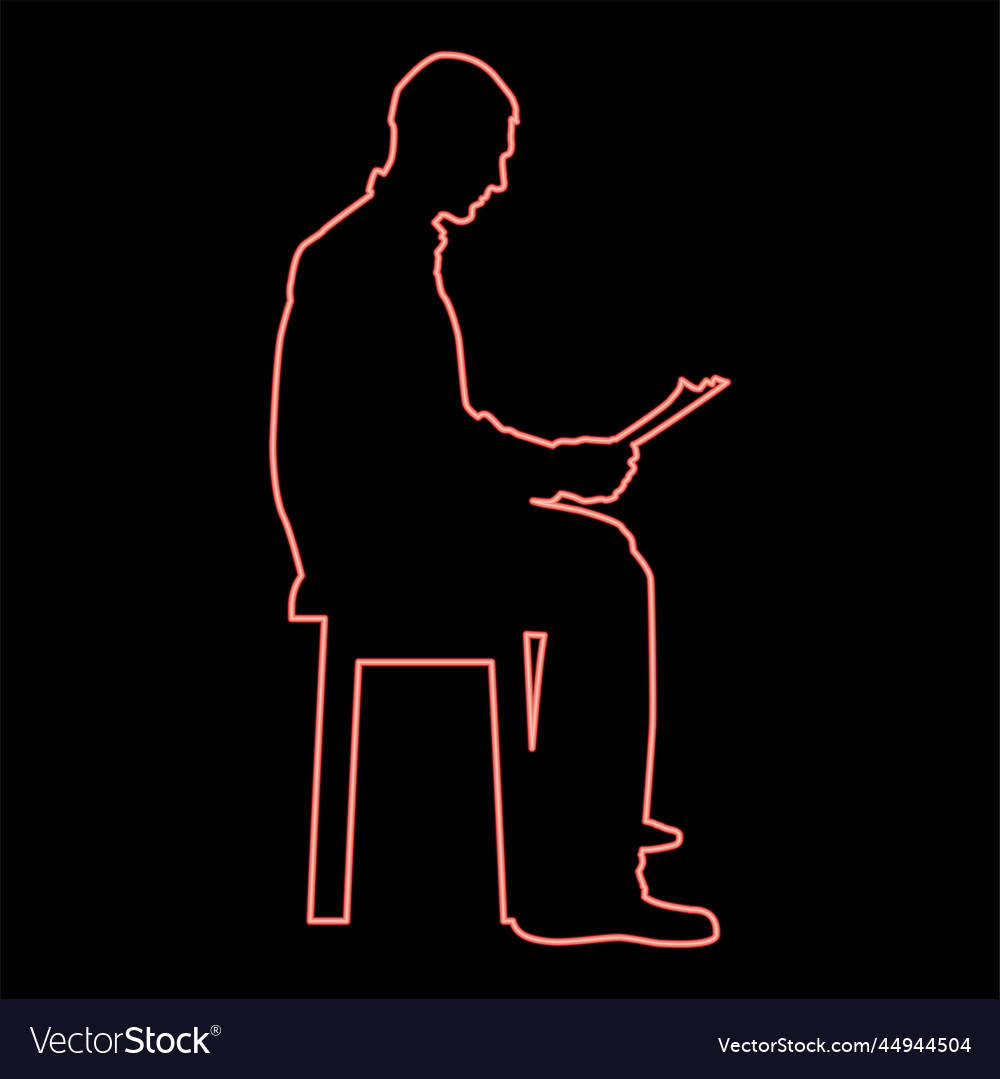 Neon man sitting reading silhouette concept