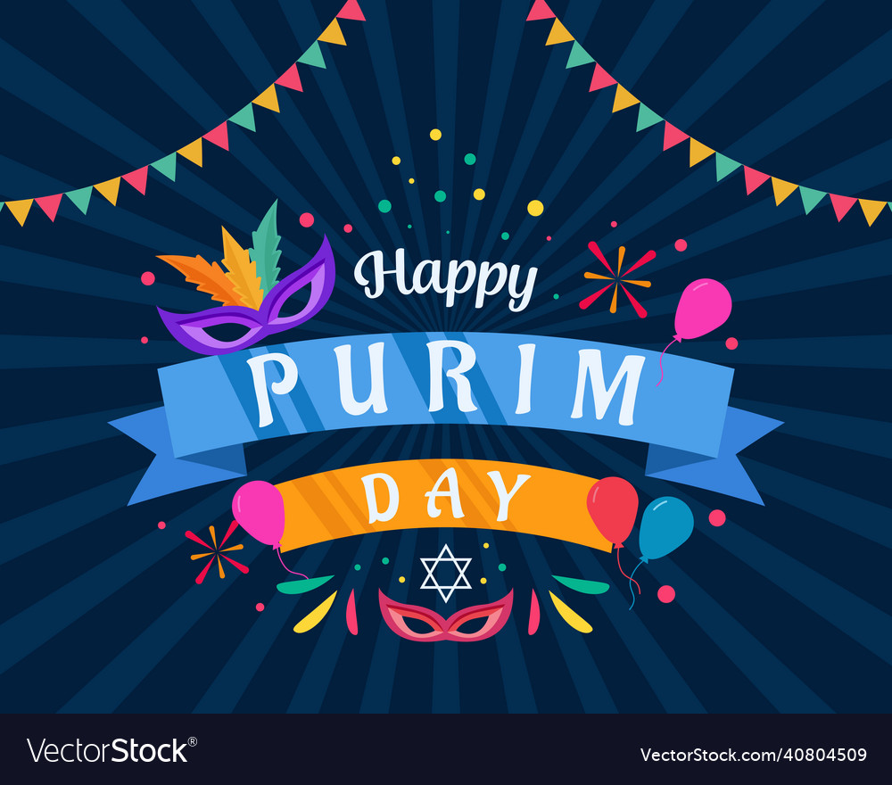 Happy purim day flat design greeting banner