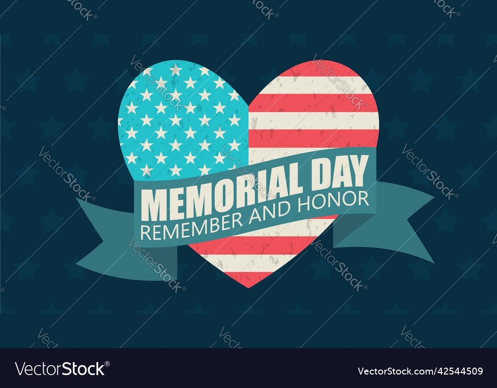 Memorial day retro banner american flag in heart Vector Image