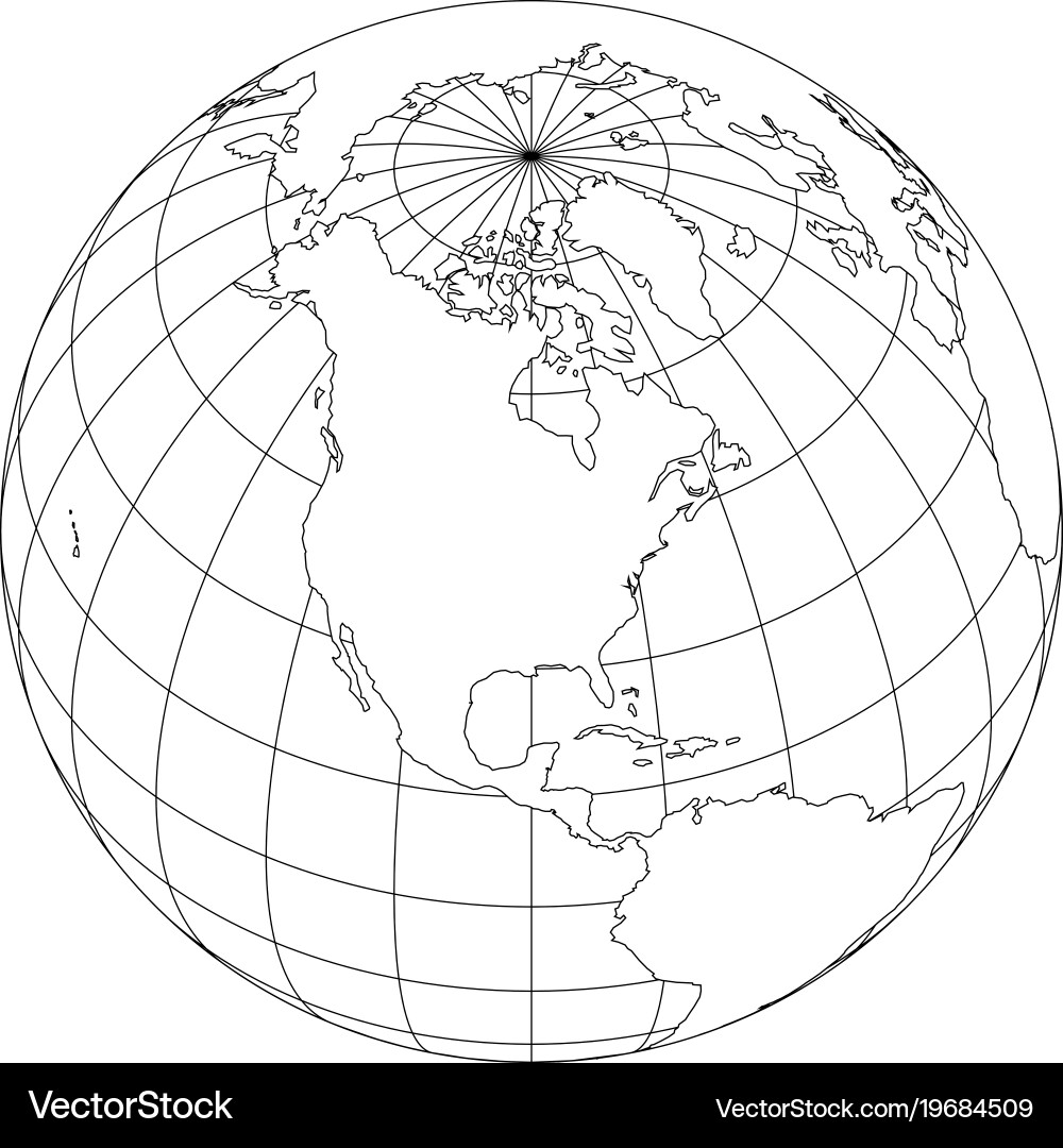 Outline Earth Globe With Map World Focused On Vector Image