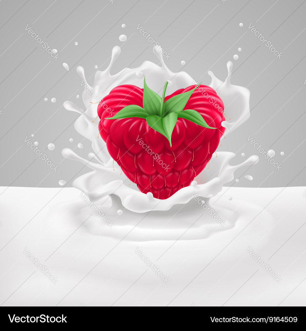 Raspberry heart with milk Royalty Free Vector Image