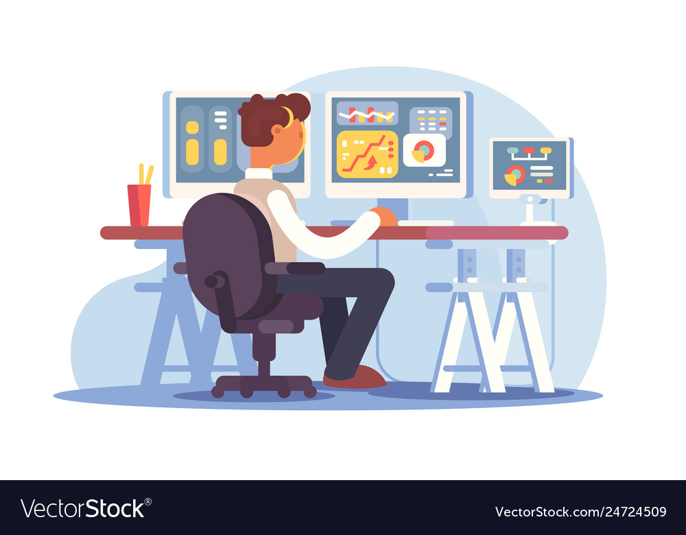 Stock trader sitting at workplace Royalty Free Vector Image