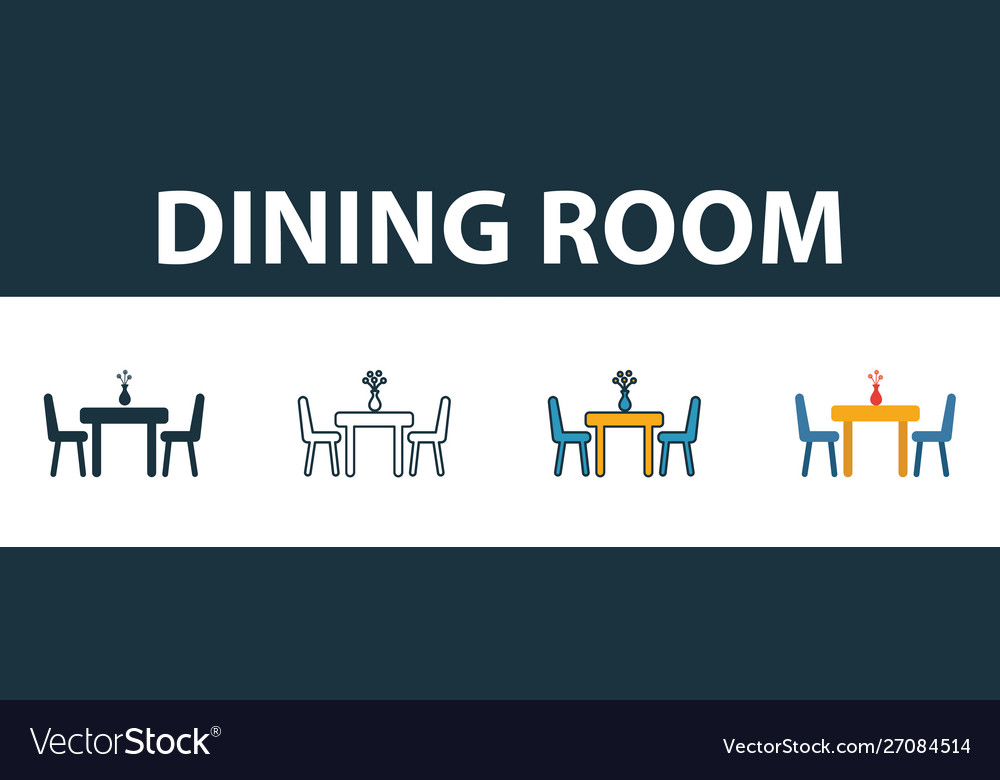 Dining room icon set four elements in different