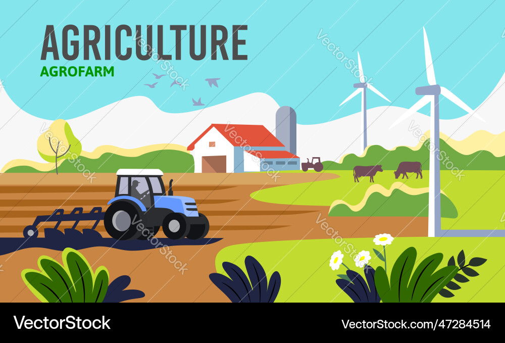 Rural landscape with tractor agriculture Vector Image