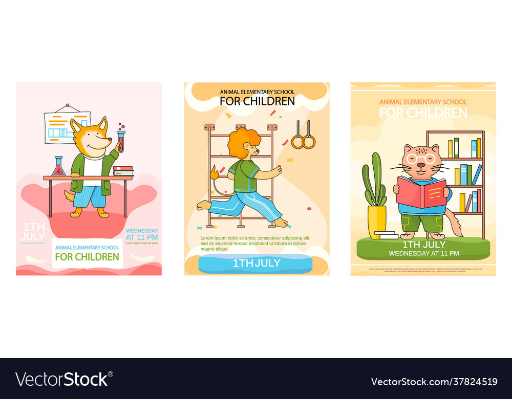 Animal elementary school for children set Vector Image