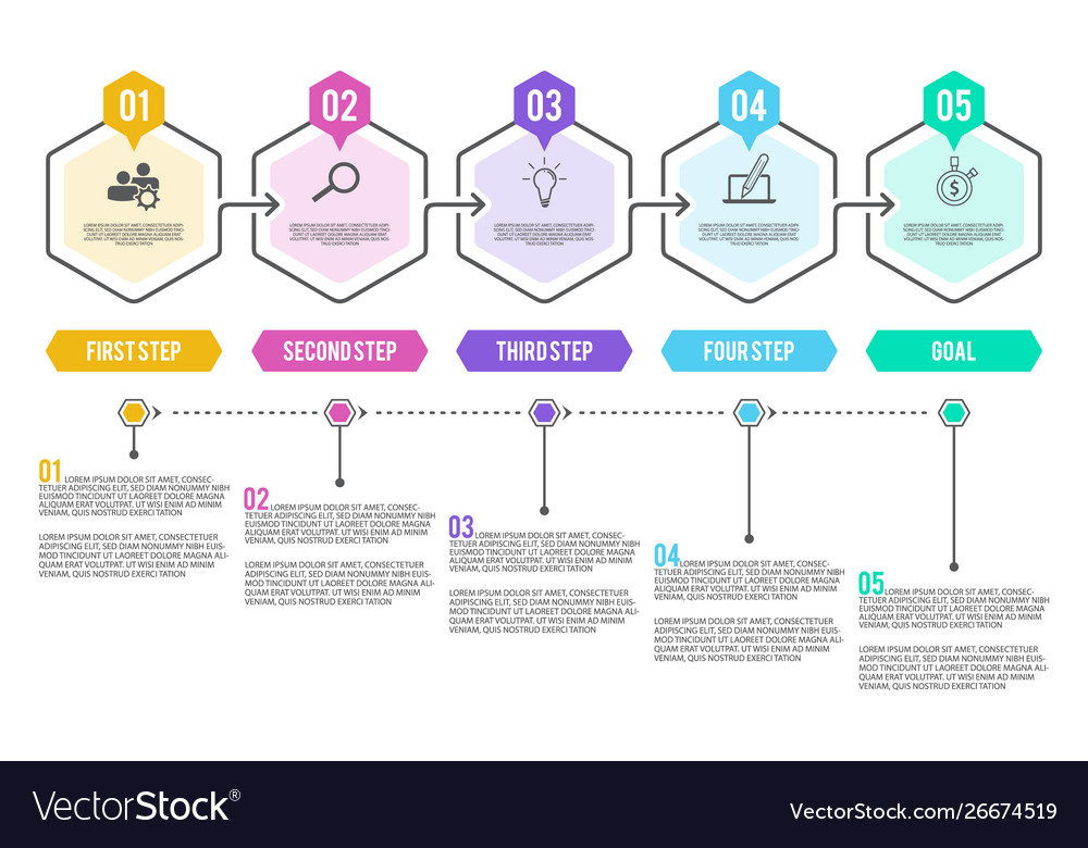 Line step infographic with 5 options workflow