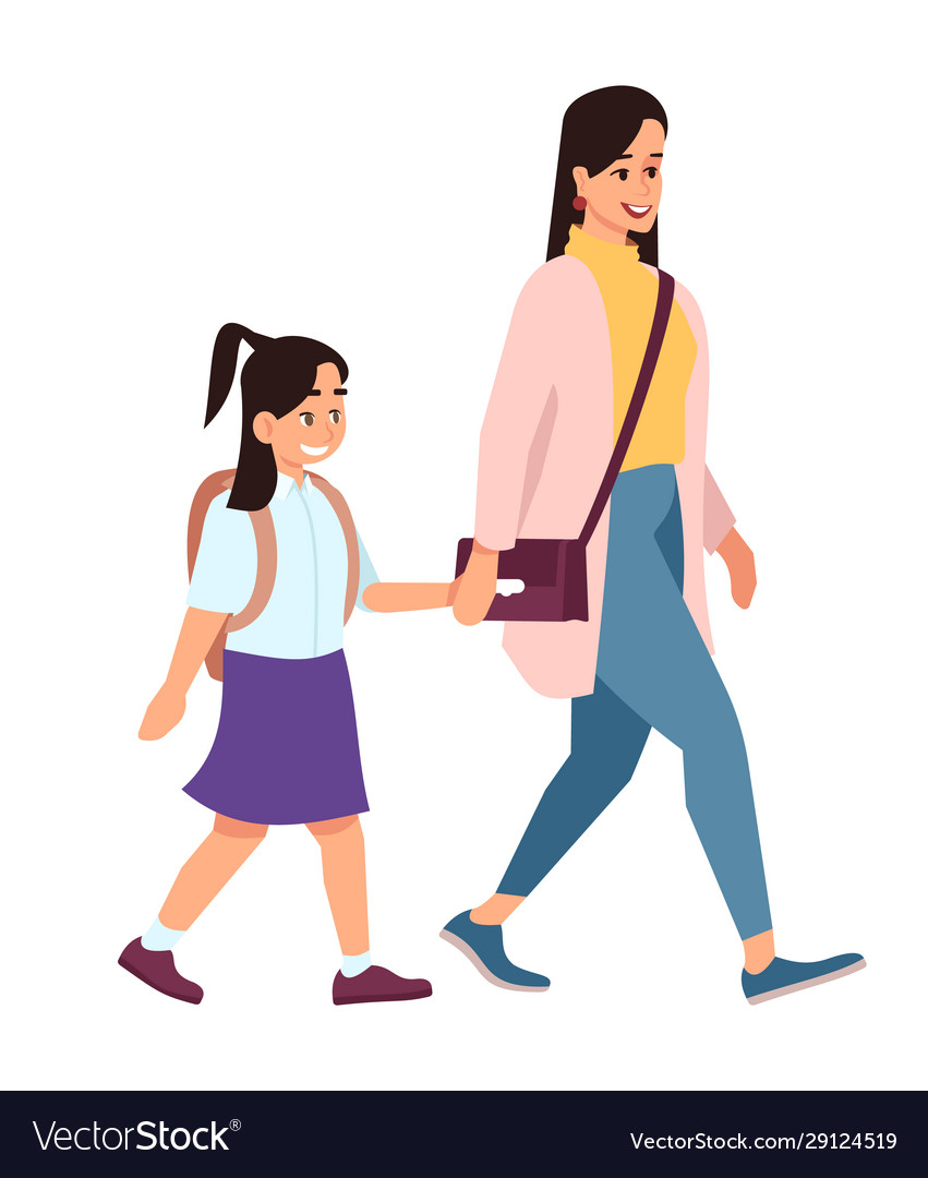 Mother with daughter going to school flat happy Vector Image