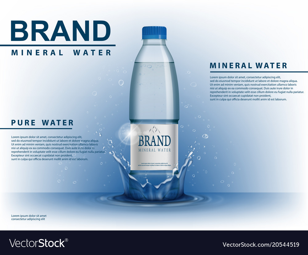 Pure mineral water ad plastic bottle with water Vector Image