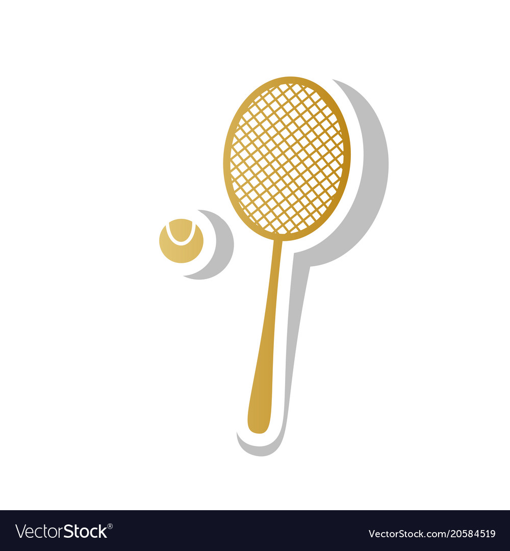 Tennis racquet with ball sign golden