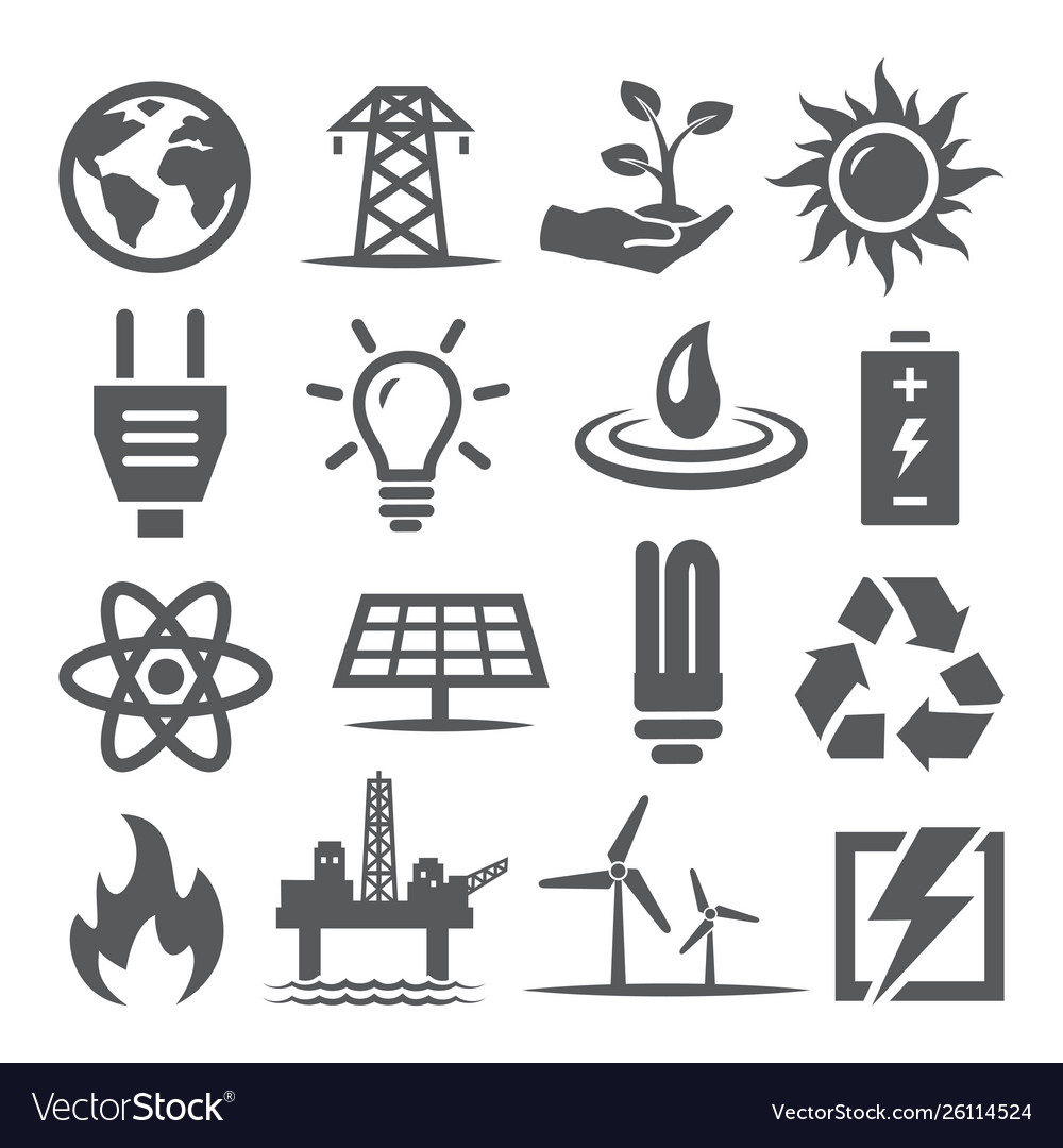 Energy icons set on white background Royalty Free Vector