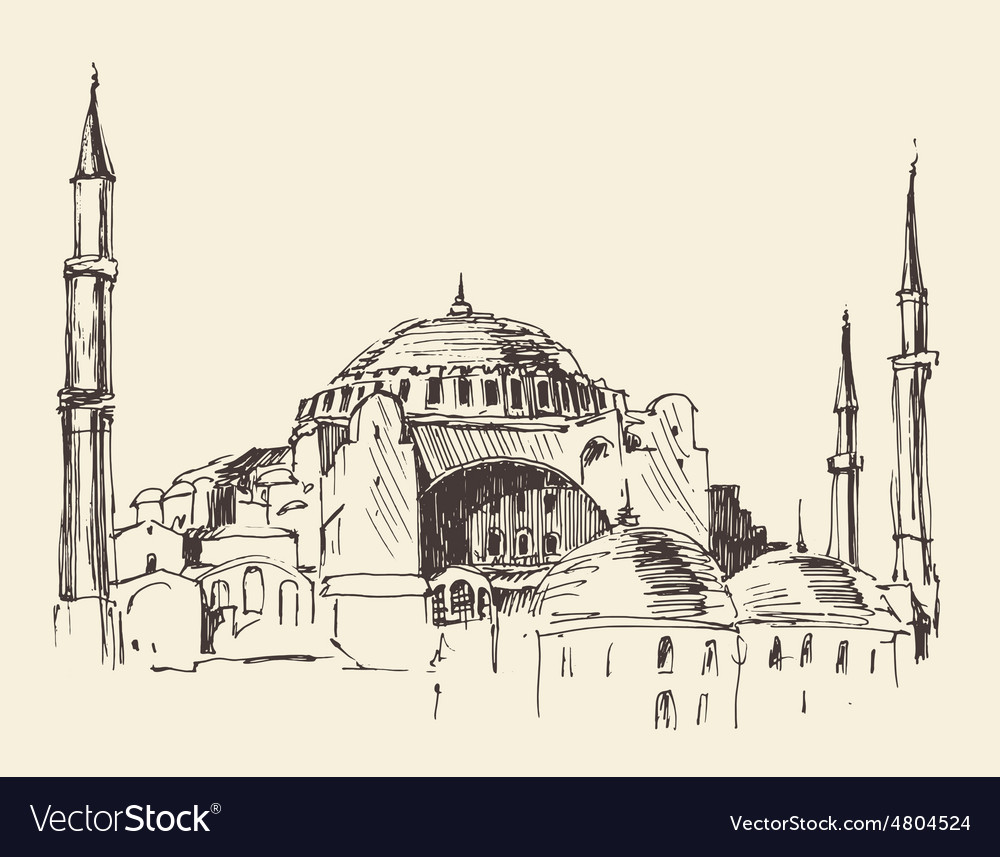 Istanbul turkey hagia sophia engraved sketch Vector Image