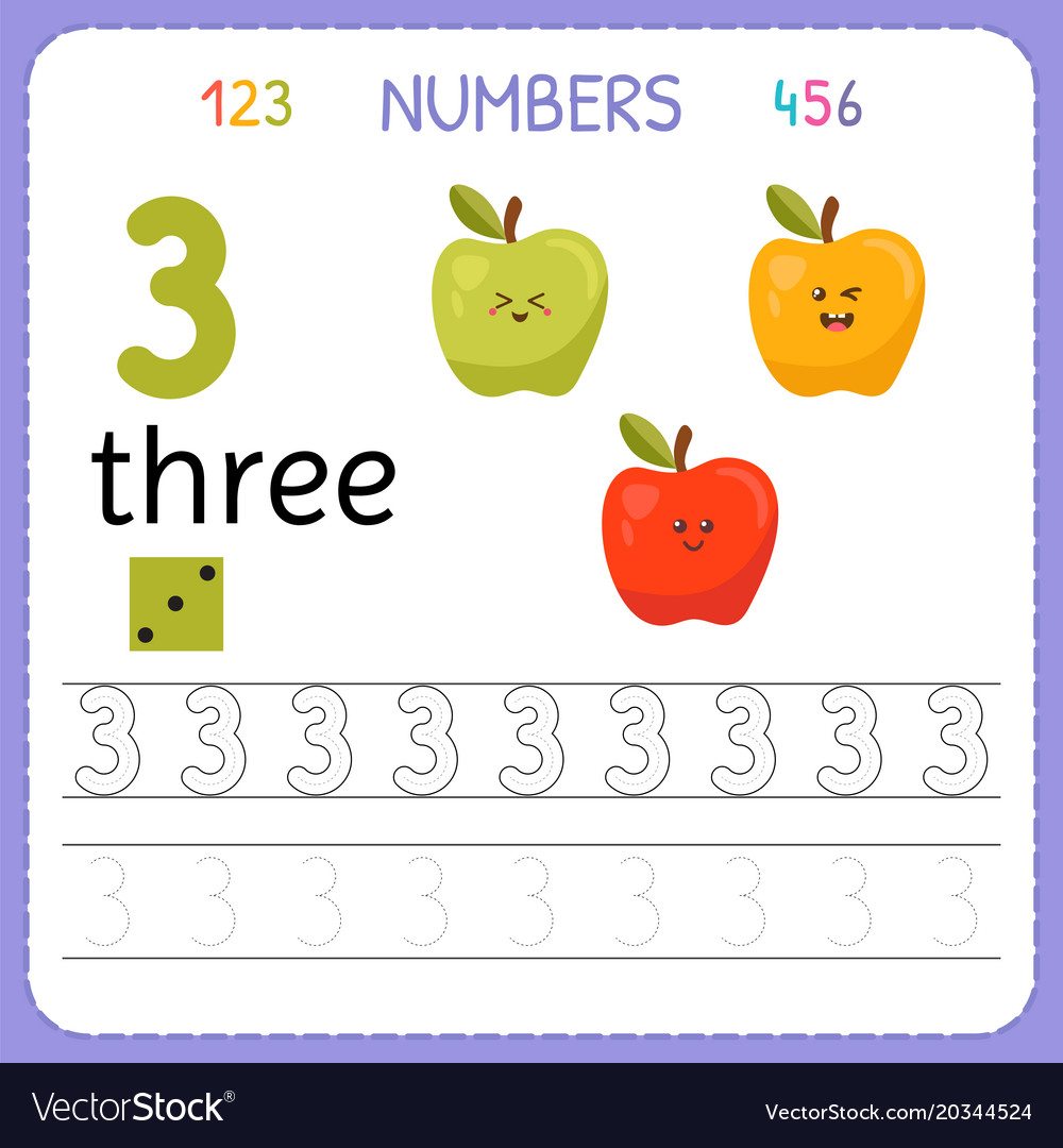 numbers tracing worksheet for preschool and vector image