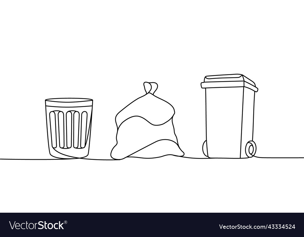 Set of trash one line continuous drawing rubbish Vector Image