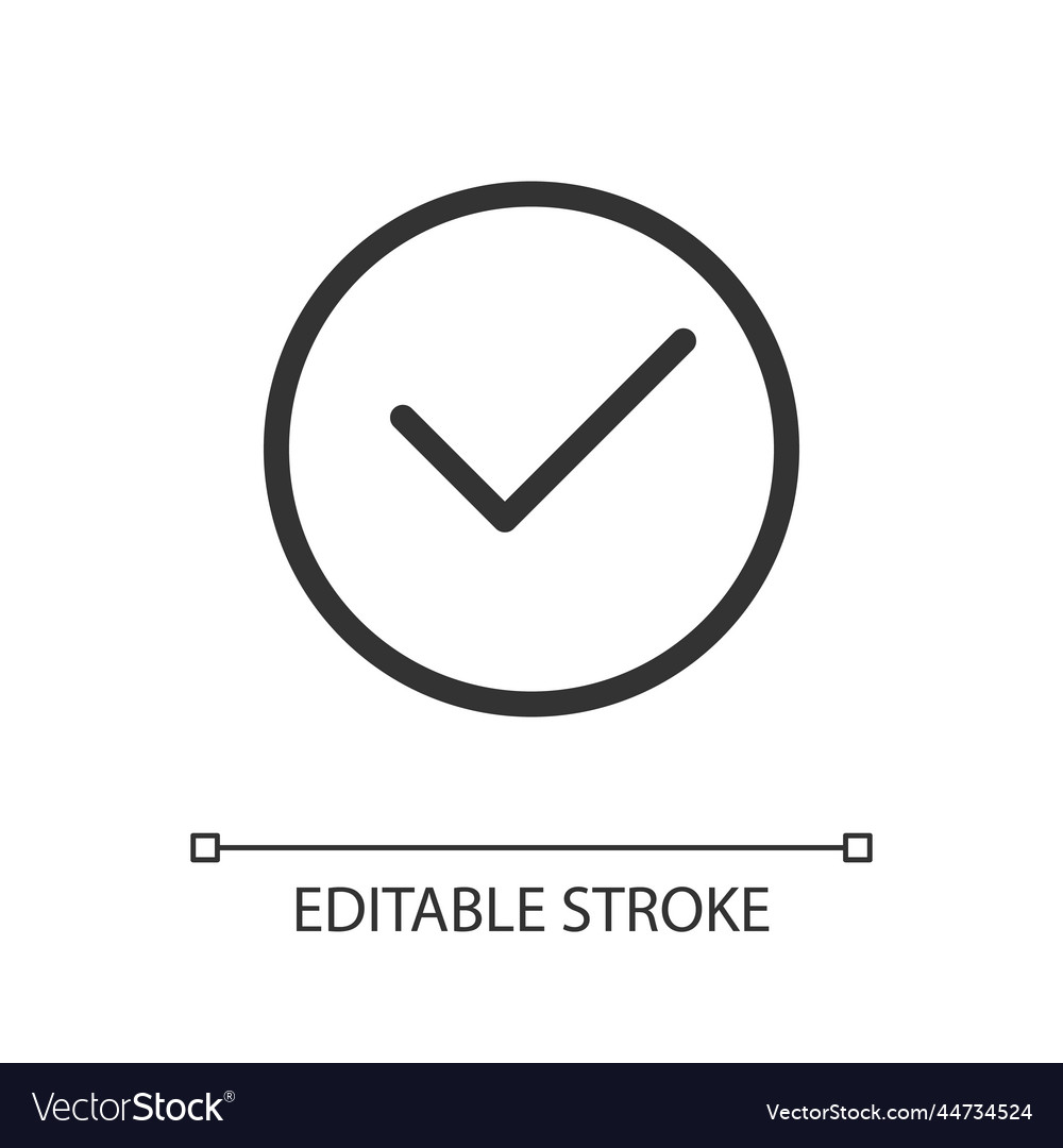 Tick in circle pixel perfect linear ui icon vector image Tick in circle pixel perfect linear ui icon