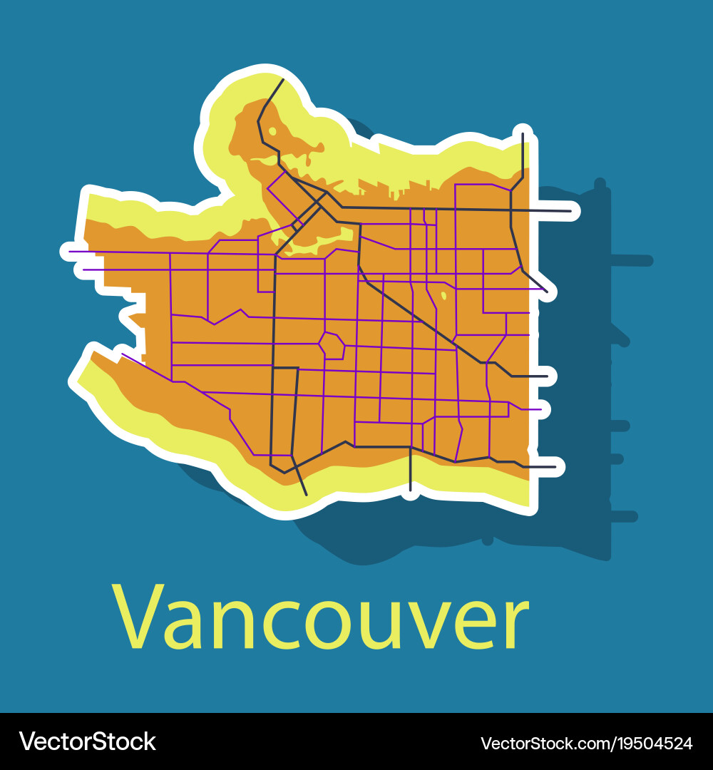 Vancouver City Plan Detailed Sticker Map Vector Image