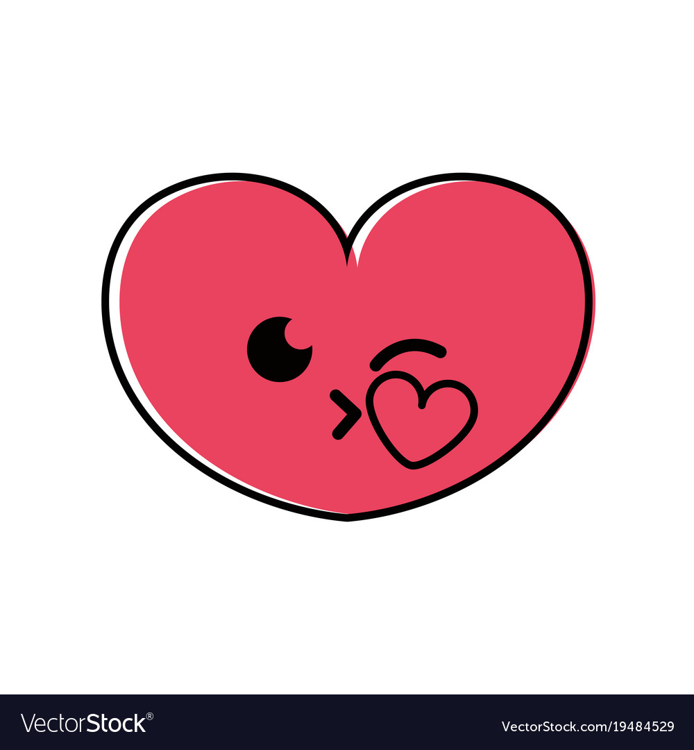 Color cute heart with kiss kawaii cartoon Vector Image