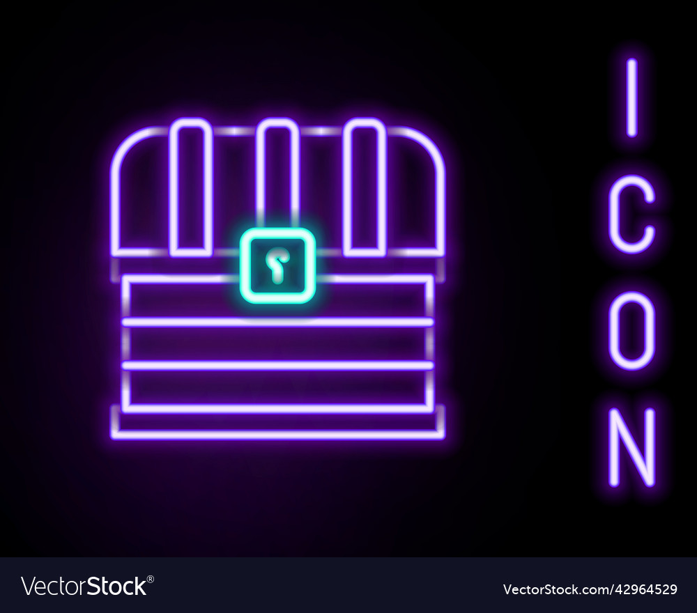 Glowing neon line antique treasure chest icon