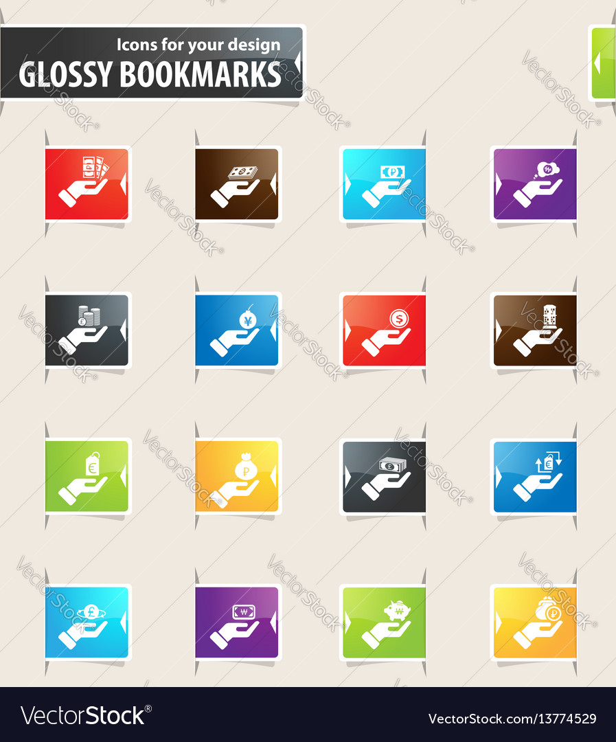 Hand and money bookmark icons