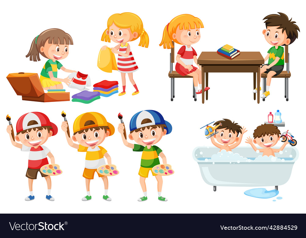 Set of children doing different activities Vector Image