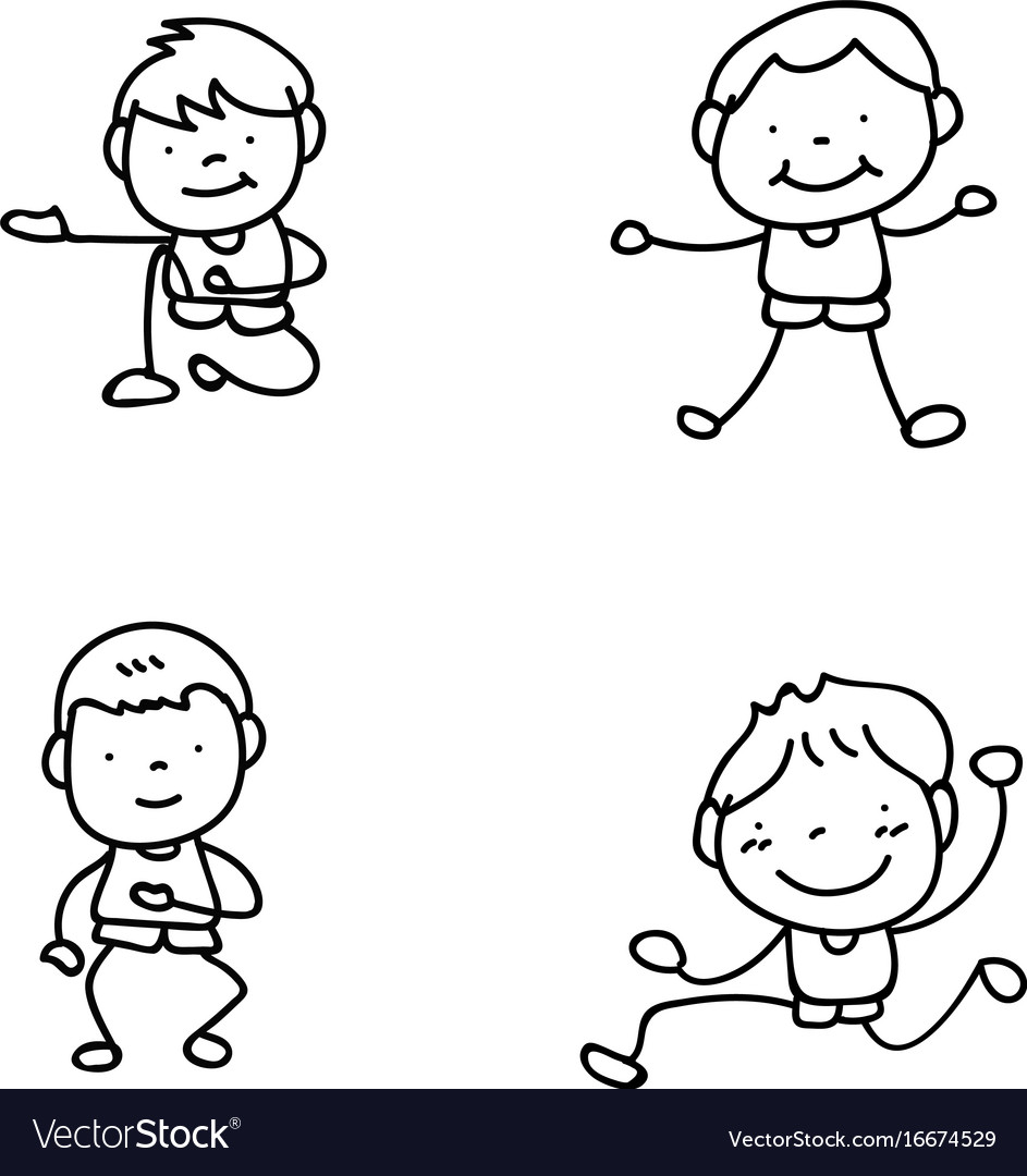 Set of hand drawing abstract happy cute boys line