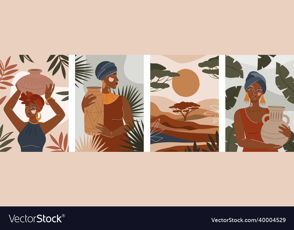 Set of posters with african woman concept