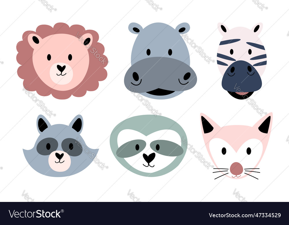 Wildlife animals head flat design vintage style Vector Image