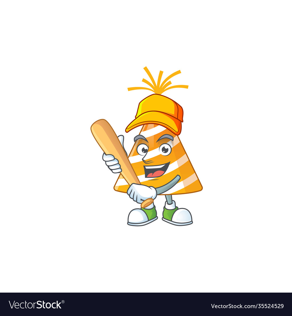 Yellow party hat playing baseball with stick