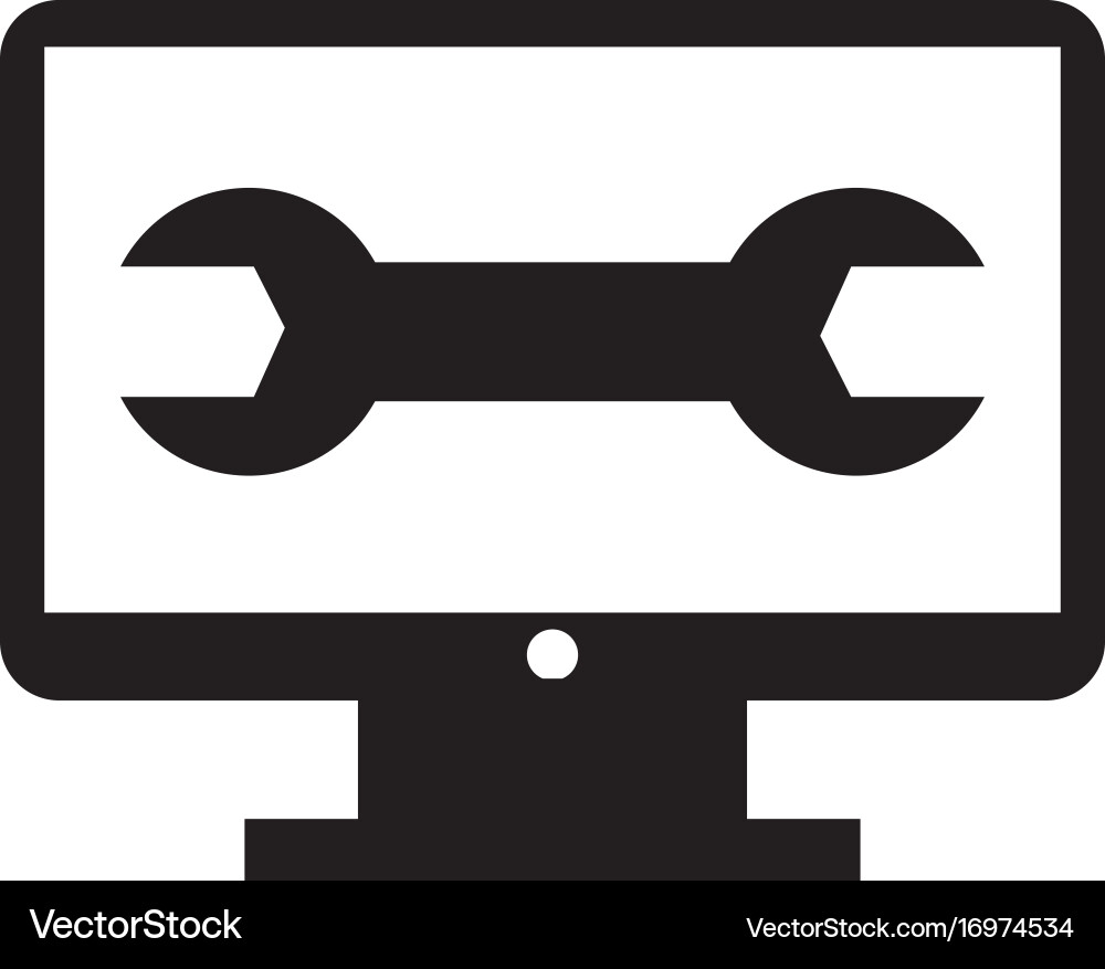 Computer desktop with wrench Royalty Free Vector Image