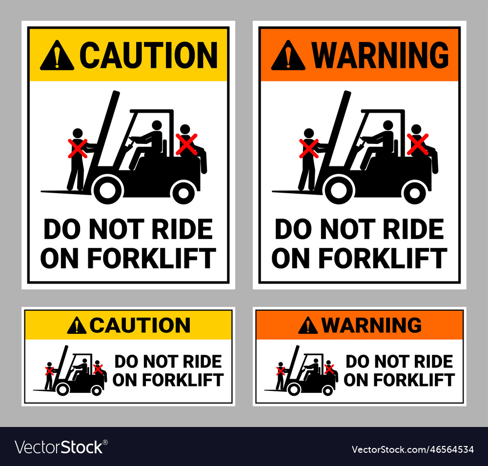 Do not ride on forklift sign collection Royalty Free Vector