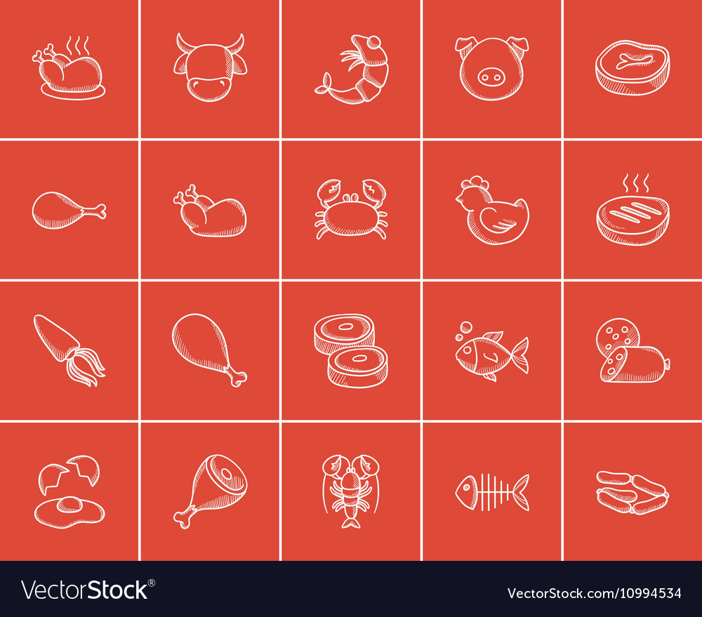 Food and drink sketch icon set