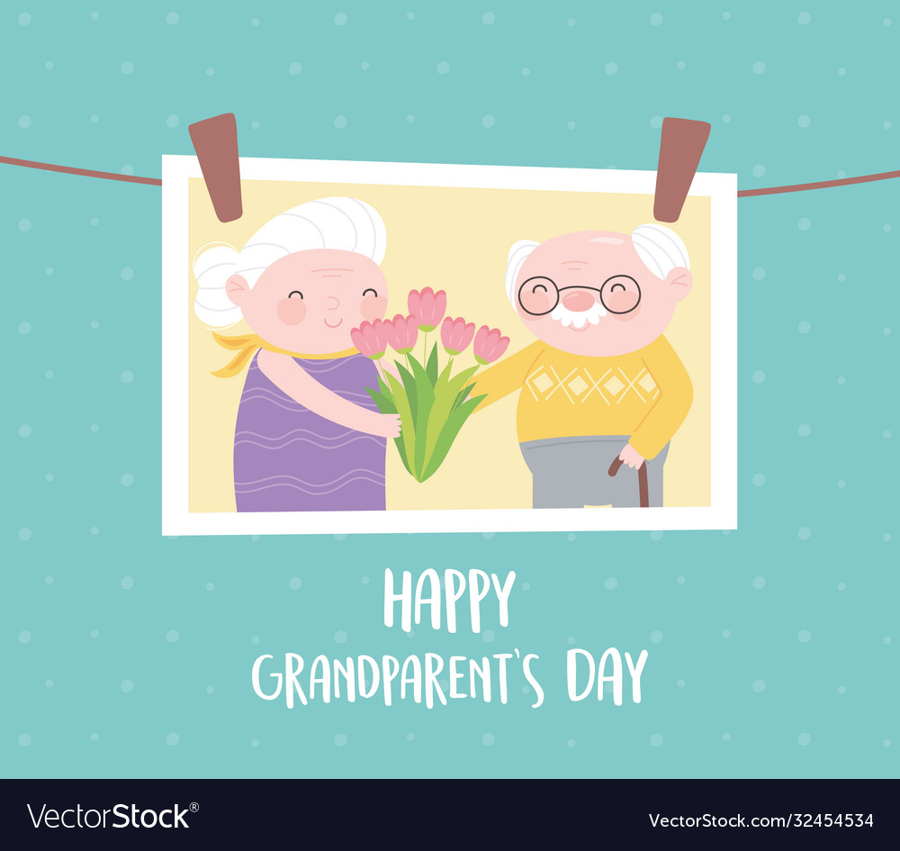 Happy grandparents day hanging photo with old