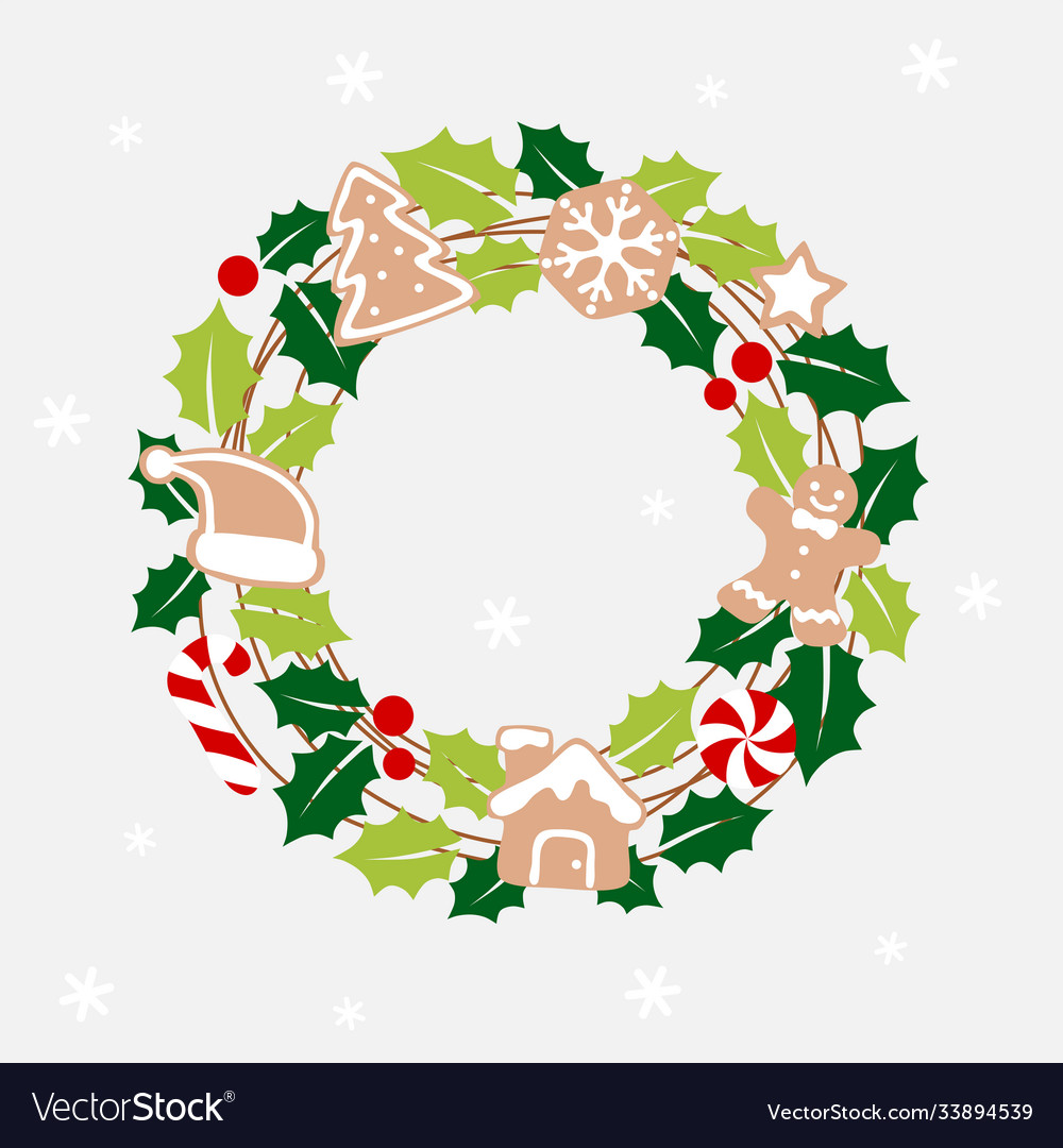 Christmas wreath with holly and gingerbread