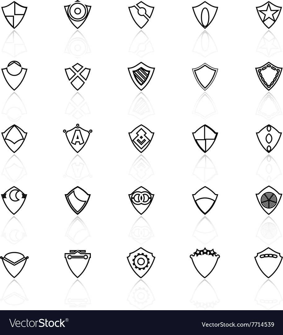 Design shield line icons with reflect on white