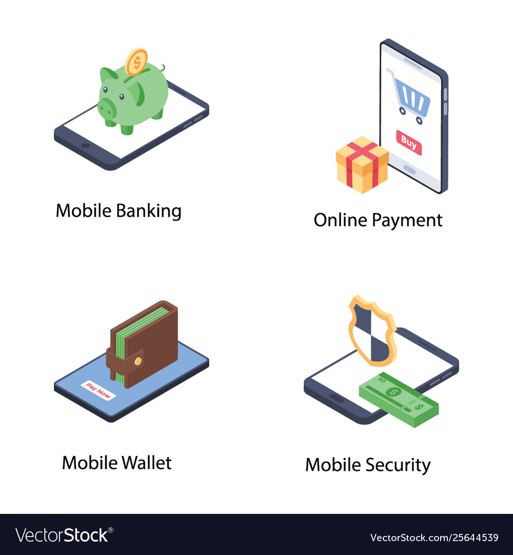 Mobile banking icons bundle Royalty Free Vector Image