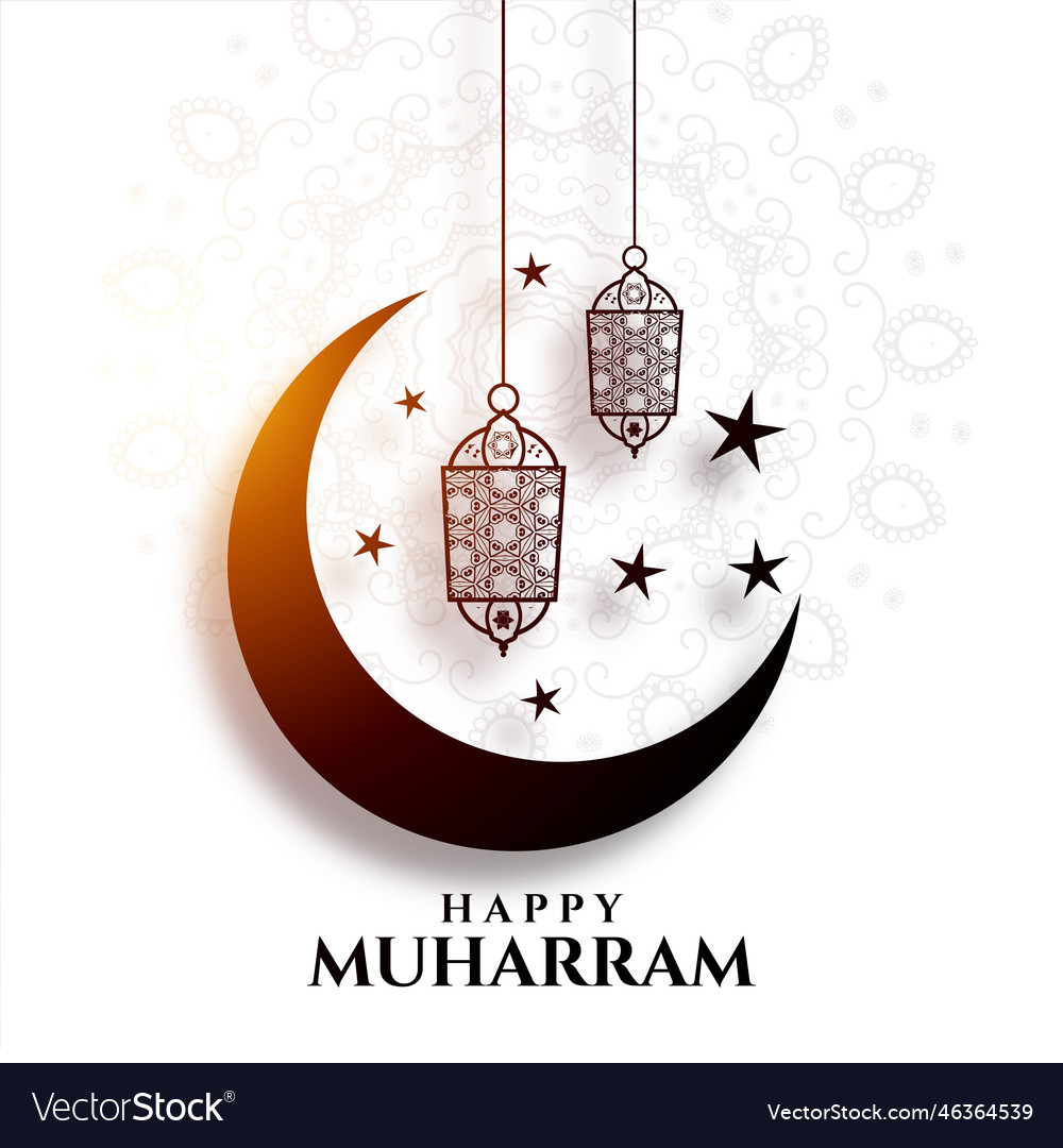 Muharram festival background with moon and lamps