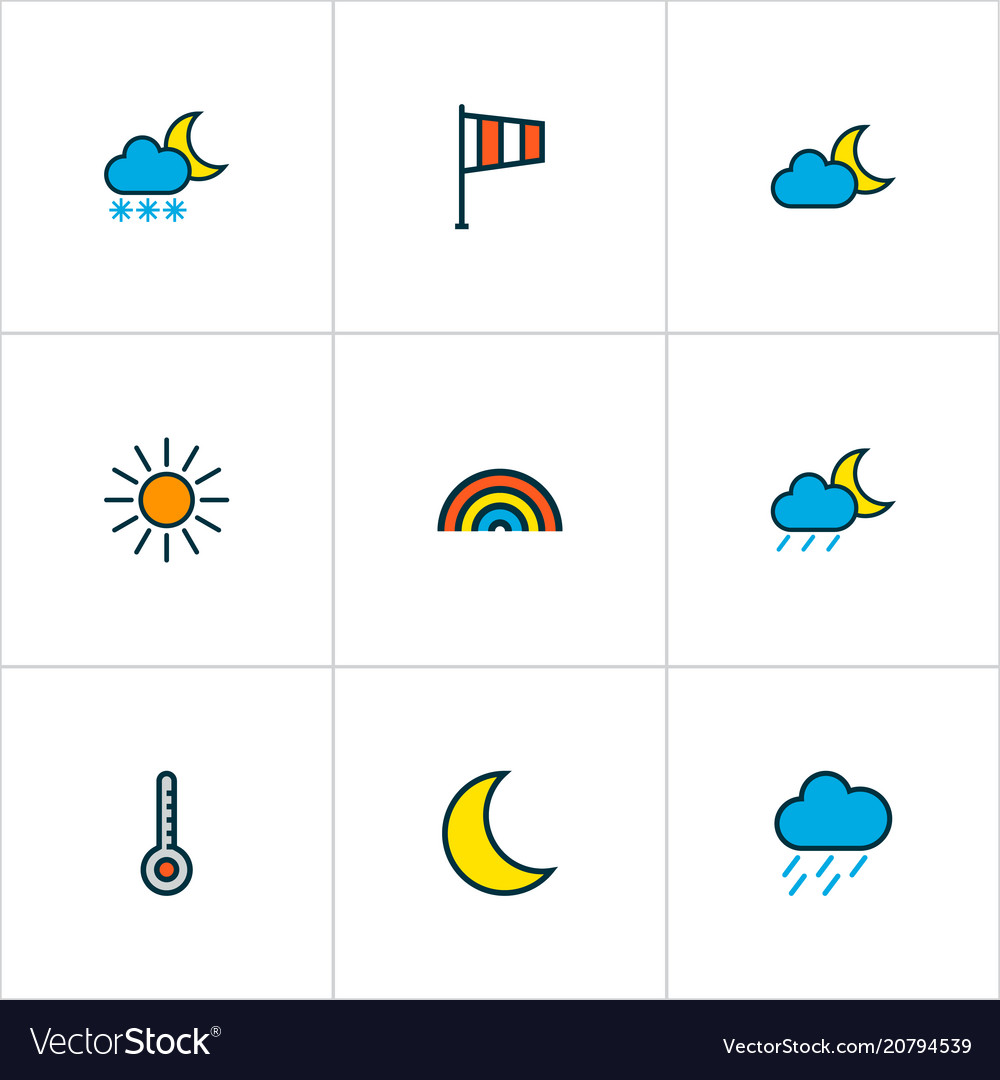 Weather icons colored line set with moonbeam