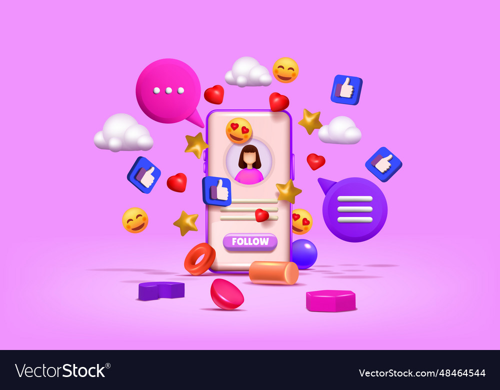 3d social media icons chatting emoji phone Vector Image