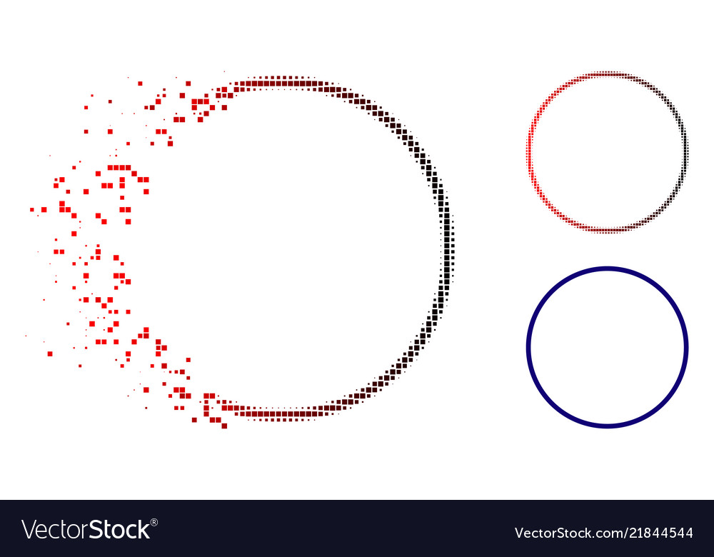 Damaged pixel halftone circle frame icon